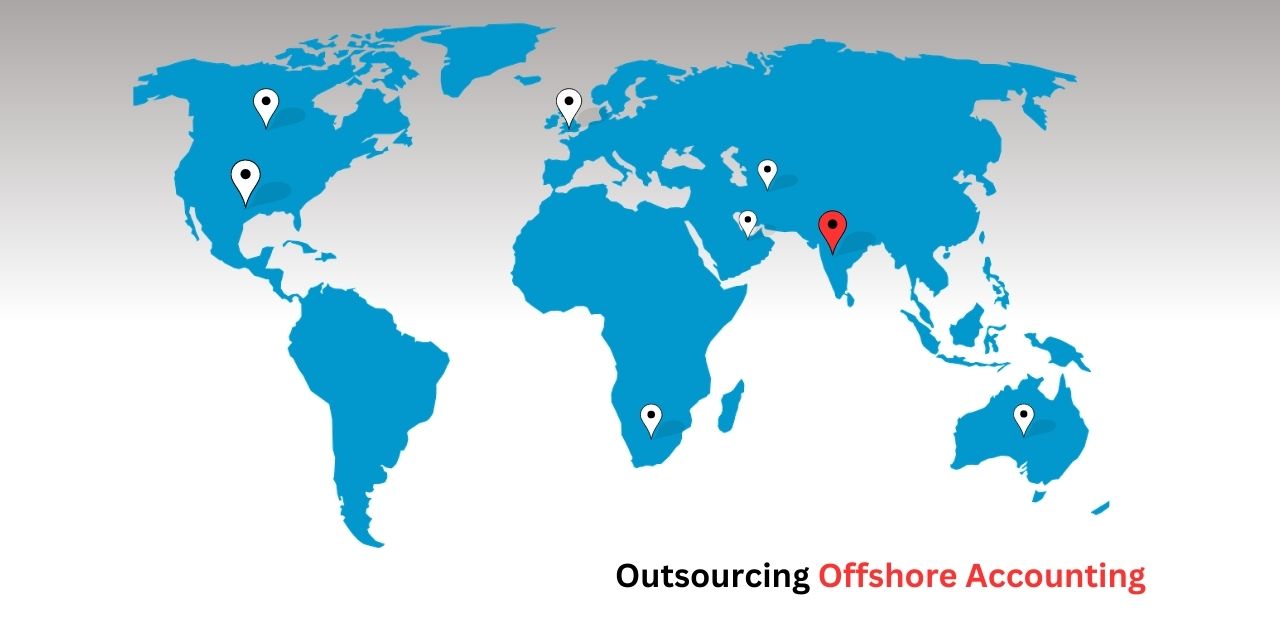 World map with India pinpointed as a top offshore accounting outsourcing location.
