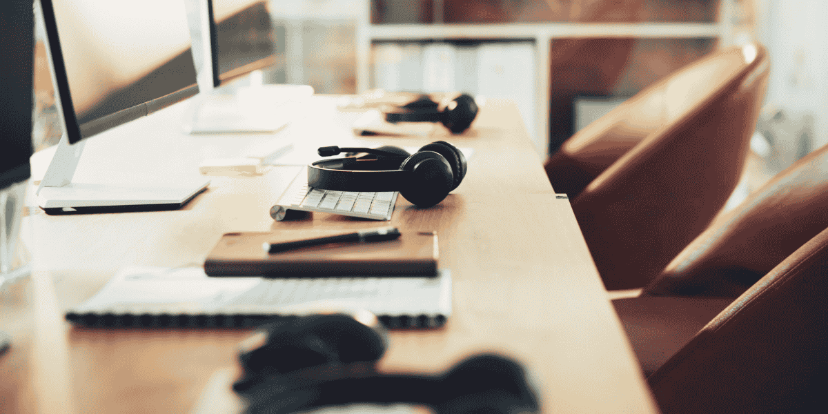 image showing customer service workstation and headphones